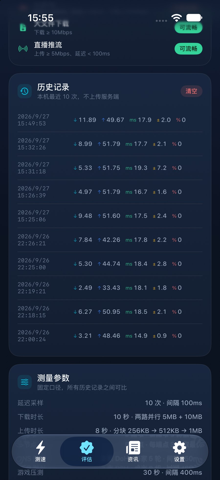 历史记录与测量参数